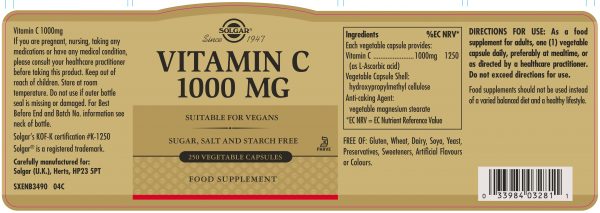 Solgar® Vitamin C 1000 mg Vegetable Capsules - Pack of 250